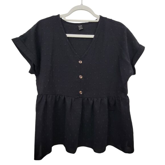 Shein Black Textured Dot Peplum Top Loose Flowy Size Small - Picture 1 of 6